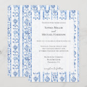 Romantic Sicily Italian Rustic Blue Stripe Wedding Kaart (Voorkant / Achterkant)