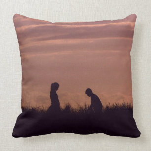 Romantic Silhouette Young People Sunset Foto Kussen