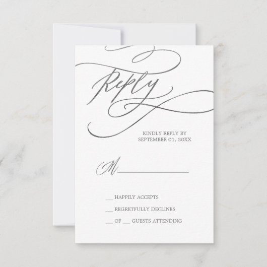 Romantic Silver Calligraphy Simple RSVP Card (Voorkant)