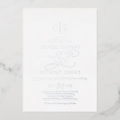 Romantic Silver Foil Calligraphy Monogram Weddensc Folie Uitnodiging (Voorkant)