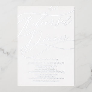 Romantic Silver Foil Calligraphy Rehearsal Dinner Folie Uitnodiging