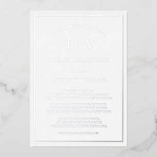 Romantic Silver Foil Monogram Border Weddenschap Folie Uitnodiging