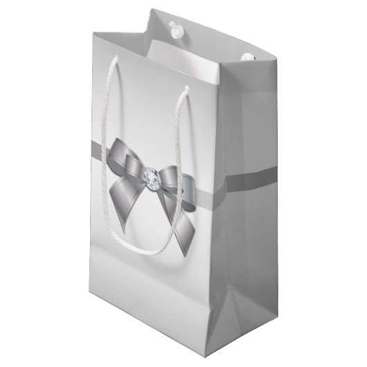 Romantic Silver Ribbon & Gem Bow Klein Cadeauzakje (Voorkant Gekanteld)