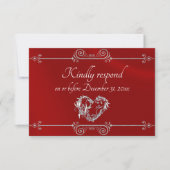 Romantic Silver Scroll Heart on Red RSVP Kaartje (Voorkant)