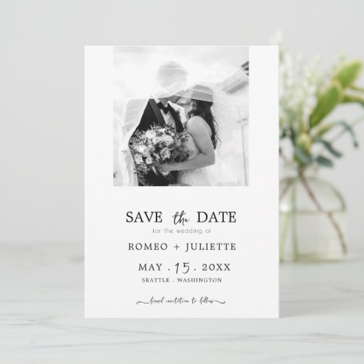 Romantic Simple Black&White-foto Opslaan datum Save The Date (Staand voorkant)