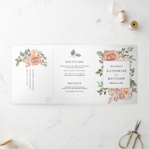 Romantic Sketchbook Florals All-in-One Wedding Drieluik Uitnodiging