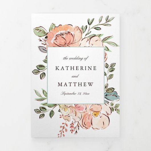 Romantic Sketchbook Florals All-in-One Wedding Drieluik Uitnodiging (Cover)