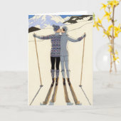 Romantic Skiing Couple Kaart (Gele Bloem)