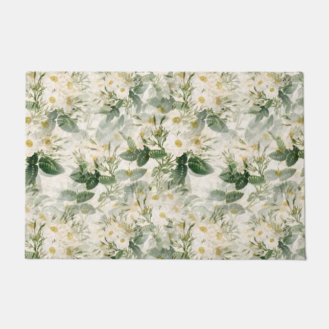 Romantic Smooth White Flowers en Green Leaves Deurmat (Voorkant)