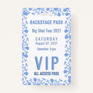 Romantic Soft Blue Floral VIP Pass Badge