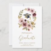 Romantic Soft Floral Wreath Graduation Cap Design Kaart (Voorkant)