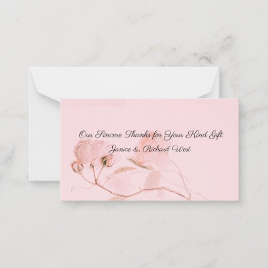Romantic Soft Pink Rose Bud Weddenschap Dank je Notitiekaartje (Voorkant)