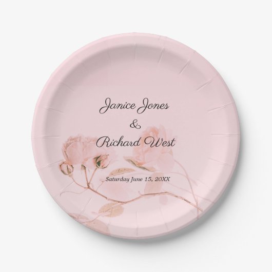 Romantic Soft Pink Rose Bud Wedding Papieren Bordje (Voorkant)