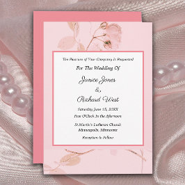 Romantic Soft Pink Rose Bud Wedding Uitnodiging