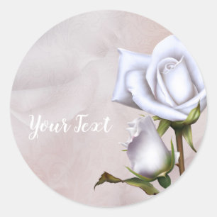 Romantic Soft White Roses Elegant Wedding Favor Ronde Sticker