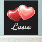 Romantic Sparkling Red Hearts "Love" Glitter Desig Canvas Afdruk (Insitu (Houten vloer))