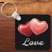 Romantic Sparkling Red Hearts "Love" Glitter Desig Sleutelhanger (Voorkant)