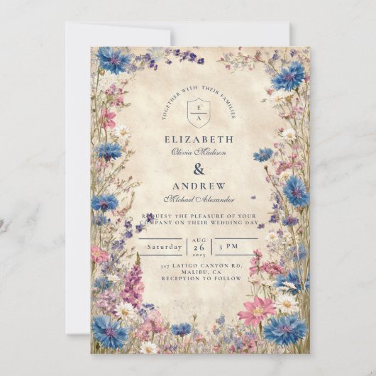 Romantic Spring Wildflower Wedding Kaart (Voorkant)