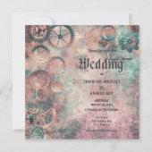 Romantic Steampunk Gears Wedding Invitation Kaart (Voorkant)
