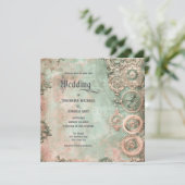 Romantic Steampunk Gears Wedding Invitation Kaart (Staand voorkant)