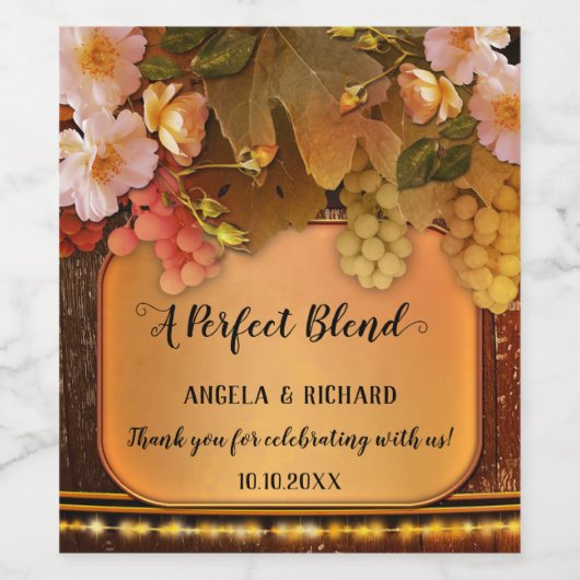 Romantic String Lights-druiven en Rozen Wijnlabel Wijn Etiket (Enkel label)