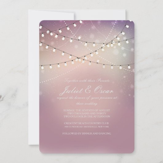 Romantic Strung Lights Wedding Invitation Kaart (Voorkant)