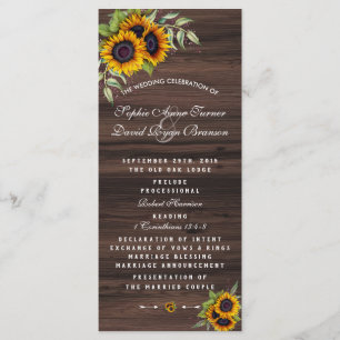 Romantic Sunflower Wood Wedding Programme Programma