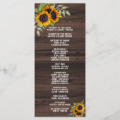 Romantic Sunflower Wood Wedding Programme Programma (Achterkant)