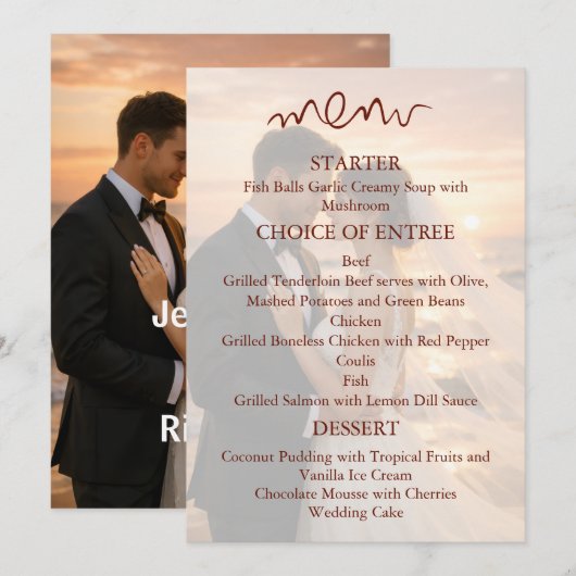 Romantic Sunset Beach Couple Wedding Menu (Voorkant / Achterkant)