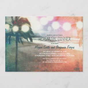 Romantic Sunset Beach Lantern Rehearsal Dinner Kaart