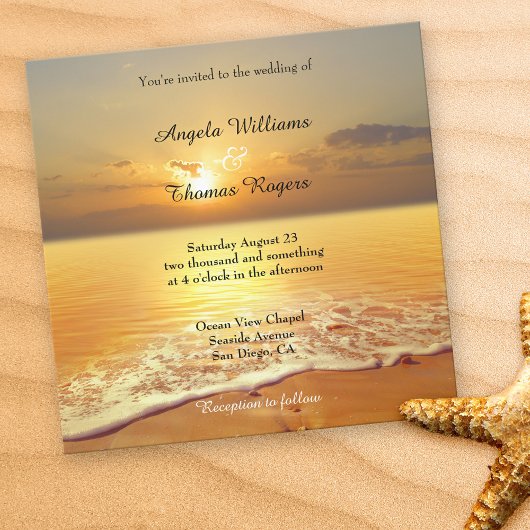 Romantic Sunset Beach Wedding Invitation Kaart