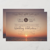 Romantic Sunset Beach Wedding Invitation Kaart (Voorkant / Achterkant)