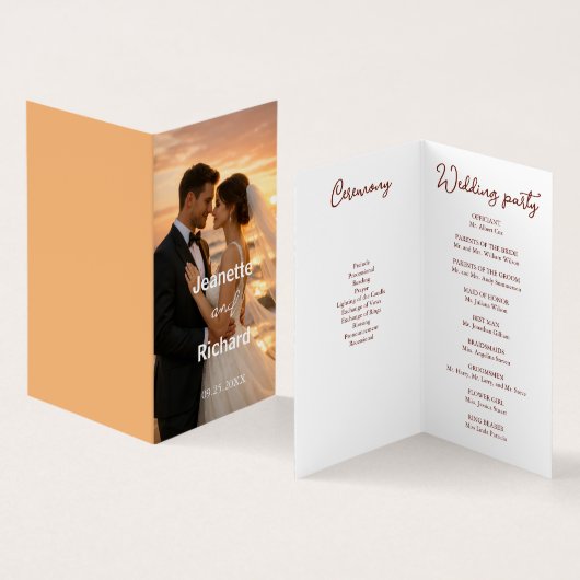 Romantic Sunset Beach Wedding Vows Program Kaart (Binnen en buitenkant)