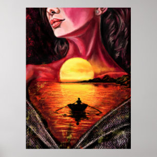 Romantic Sunset Girl Poster Print - Kunst schilder