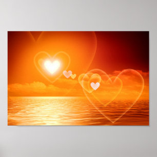 Romantic Sunset of Hearts Poster