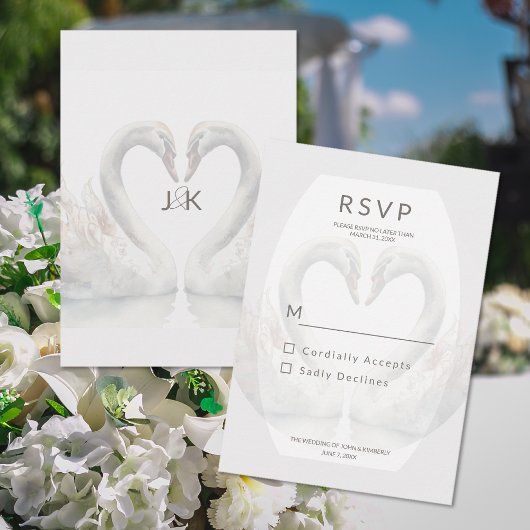 Romantic Swan Wedding RSVP Response Kaart