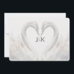 Romantic Swans Mariage Enregistrer la carte de dat<br><div class="desc">Des cygnes ornent l'arrière de ces mariages plats à l'exception des cartes datant offrant une esthétique romantique. L'avant est simple et classique dans les tons blanc et argent foncé. Idéal pour les occasions spéciales. Utilisez le modèle pour personnaliser.</div>