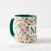 Romantic Teal Blush Pink Roses Floral Monogram Mok (Voorkant links)