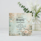 Romantic Teal Steampunk Gears Wedding Invitation Kaart (Staand voorkant)