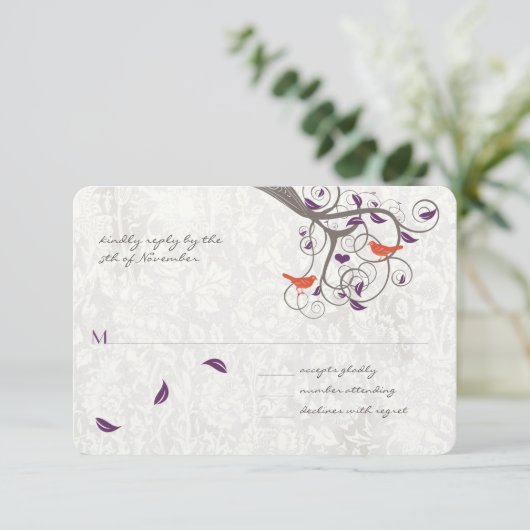 Romantic Tree Swirl Lovebirds Mariage RSVP (Debout devant)