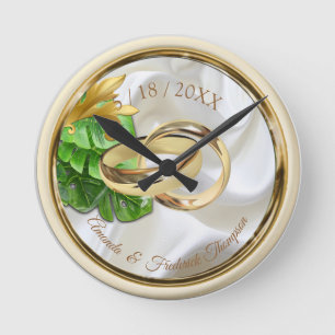 Romantic Tropical Wedding Gift Clock Ronde Klok