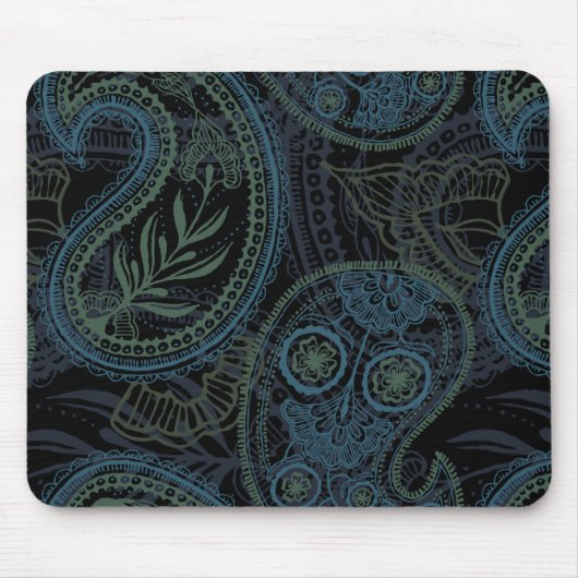 Romantic Turquoise, Blue & Green Paisley Muismat (Voorkant)