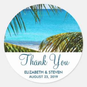 Romantic Turquoise Tropical Beach Wedding Bedankt Ronde Sticker
