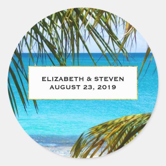 Romantic Turquoise Tropical Beach Wedding Ronde Sticker (Voorkant)