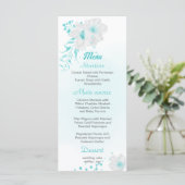 Romantic turquoise white floral bruiloft menu (Staand voorkant)