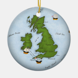 Romantic United Kingdom - kaart met zeilschepen Keramisch Ornament