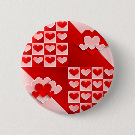 Romantic Valentijn Love Hearts Red White Heart Ronde Button 5,7 Cm (Voorkant)