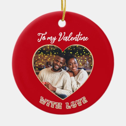 Romantic Valentine's Day Couple Photo Personalized Keramisch Ornament (Voorkant)