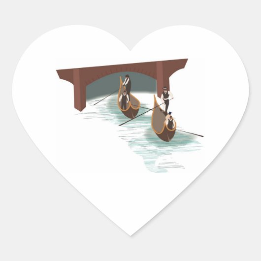 Romantic Venice Gondolas Wedding Hearts Hart Sticker (Voorkant)