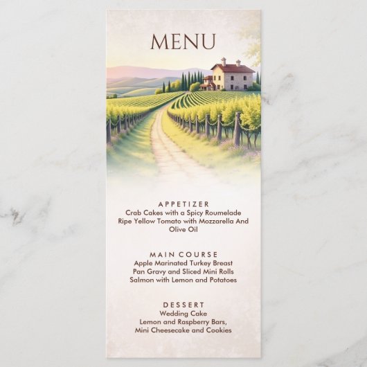 Romantic Vineyard Rustic Wedding Menu (Voorkant)